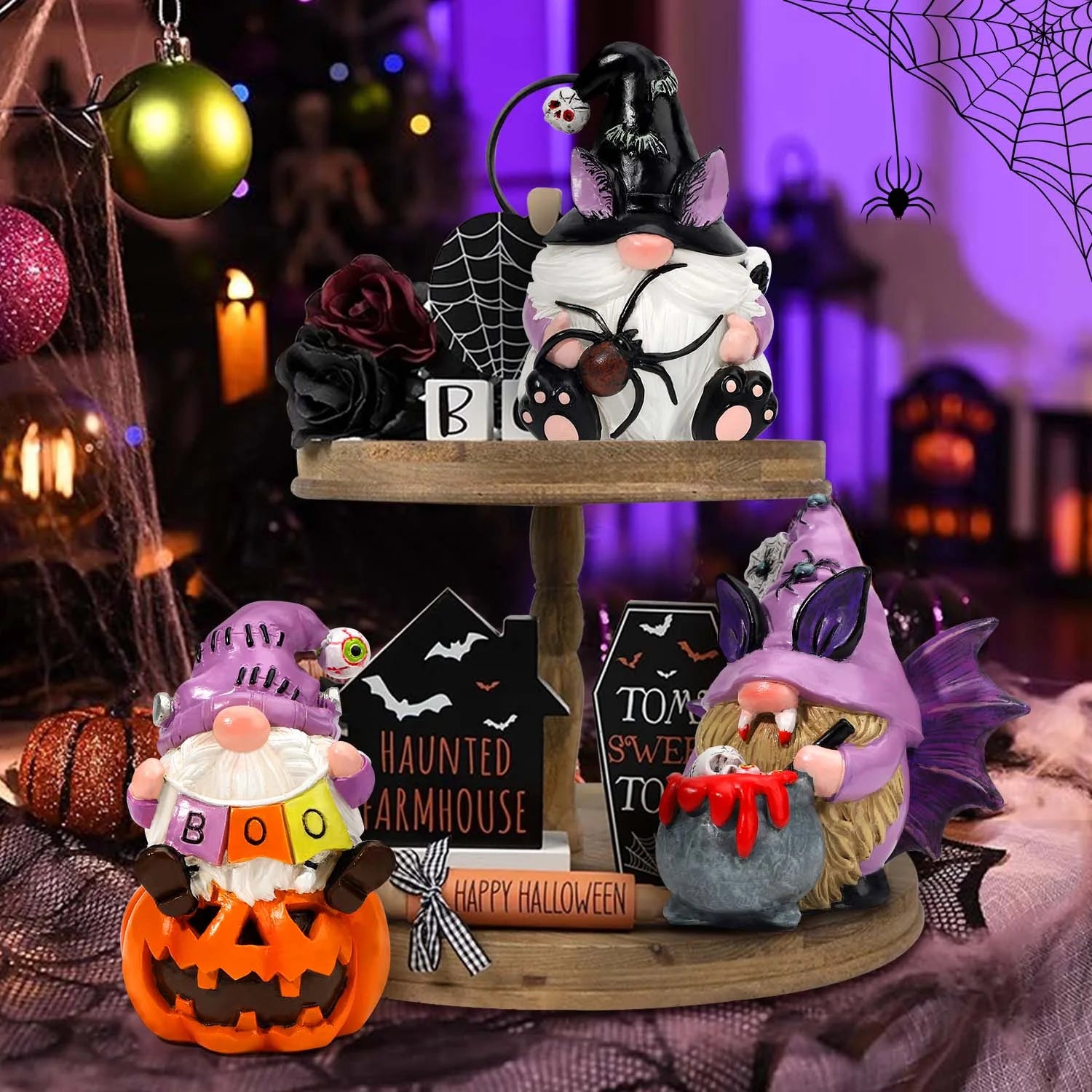 3Pcs Halloween Gnomes Decorations Halloween Gnomes Ornaments for Home Decor | Handmade Halloween Gifts | Resin |