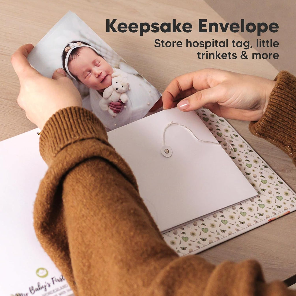 First 5 Years Baby Memory Book Girl, Boy - 90 Pages Hardcover First Year Milestone Keepsake Book, Newborn Scrapbook for New Parents, Minimalist Photo Album Journal, Gift for Baby Shower (Wonderland)