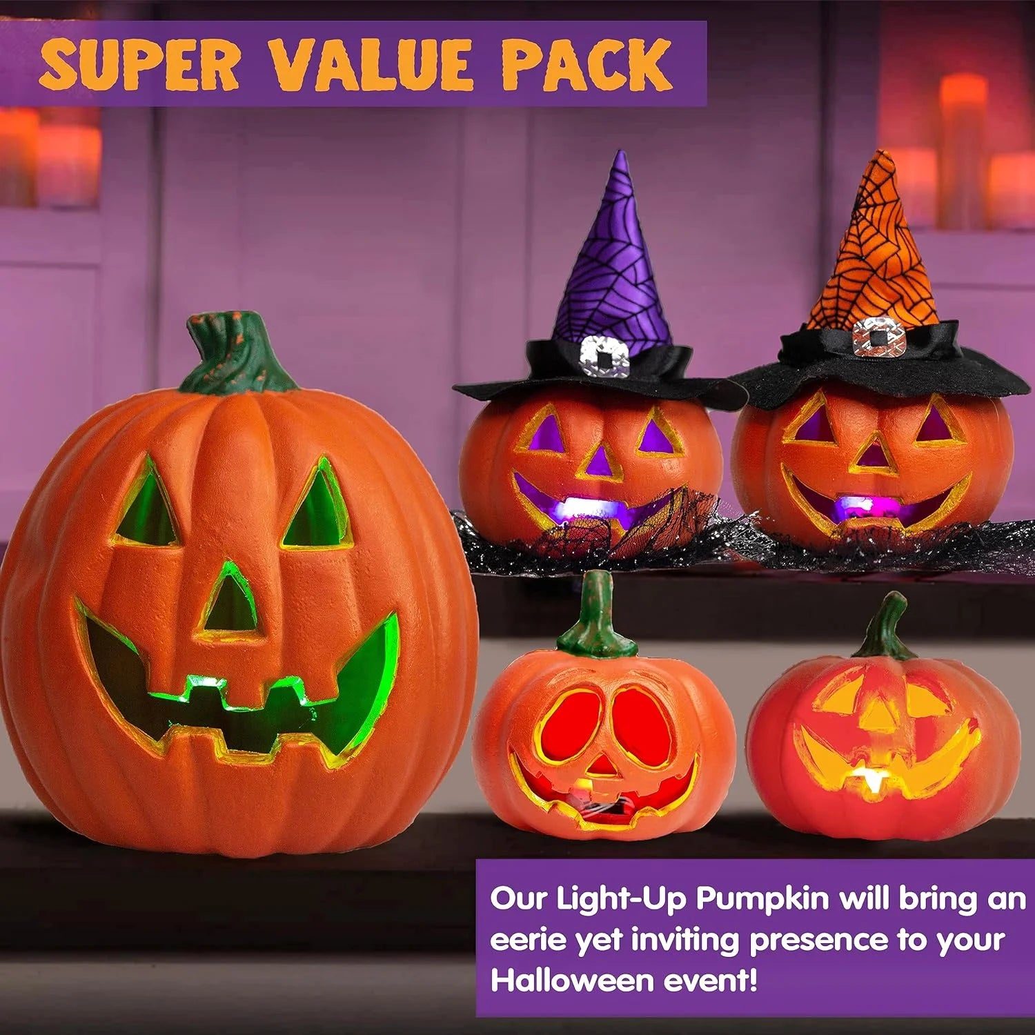 5 Pcs Halloween Decorations Outdoor Light up Pumpkins,Outdoor Halloween Lights,Jack O Lanterns Party Favors for Kids