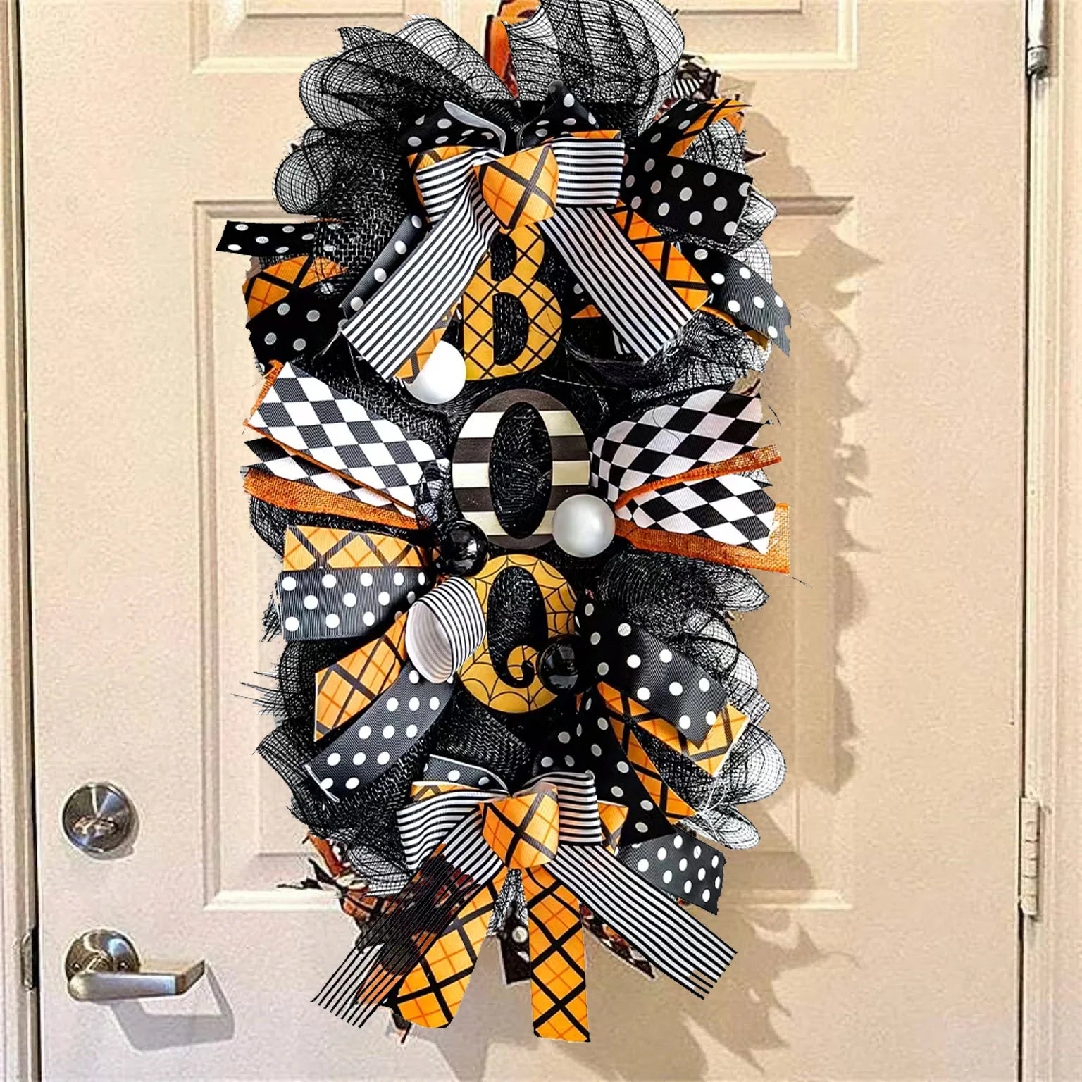 Halloween Wreath for Front Door, 19.7" Horror Pumpkin Fall Wreath, Halloween Wreath Pumpkin Door Wreath,Artificial Maple, Pumpkin Wreath for Halloween Decorations