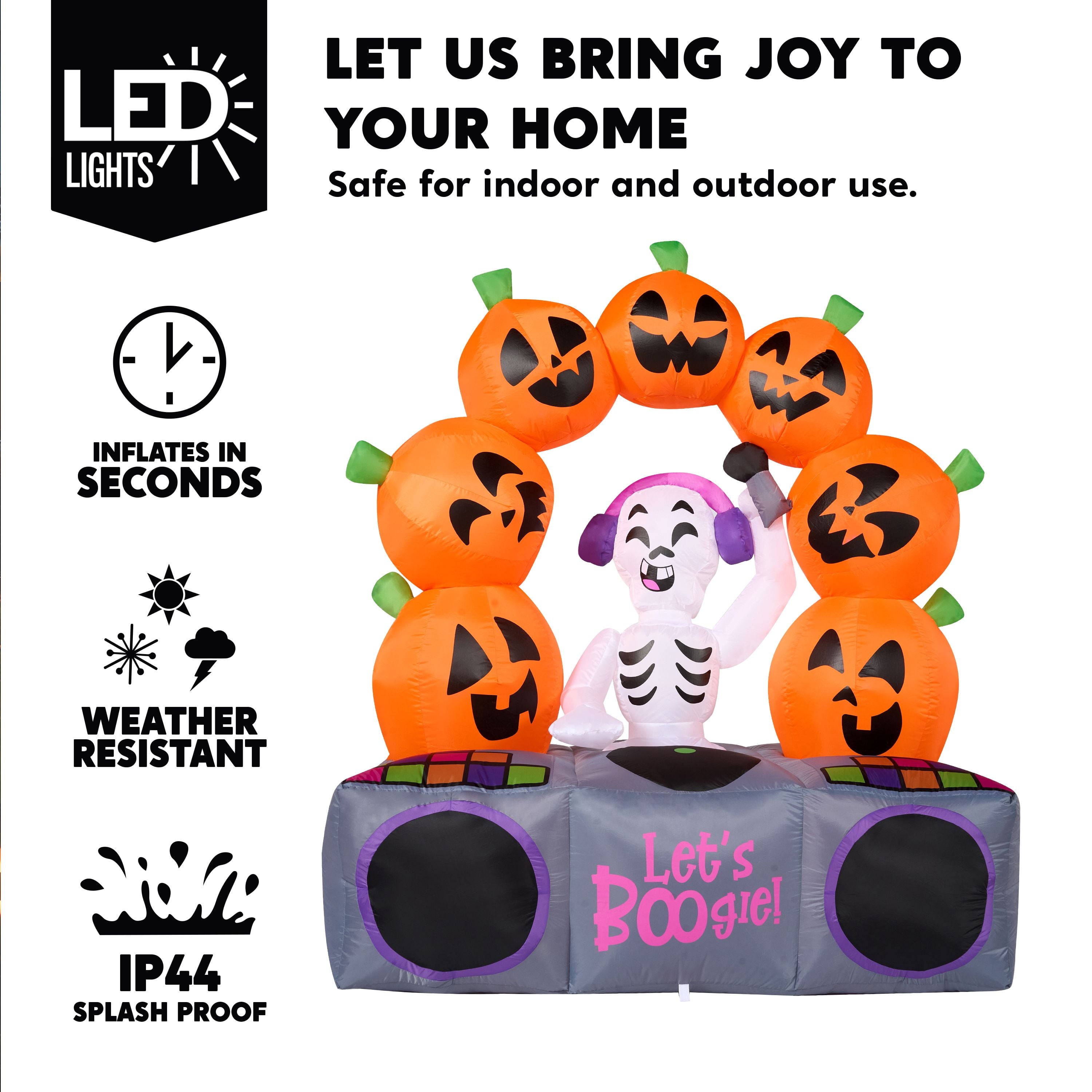 6 FT Halloween Inflatable Pumpkin Skeleton with Colorful Leds and Music Decorations with Build-In Leds,Outdoor Halloween Ghost Decorations Blow up Yard Decorations