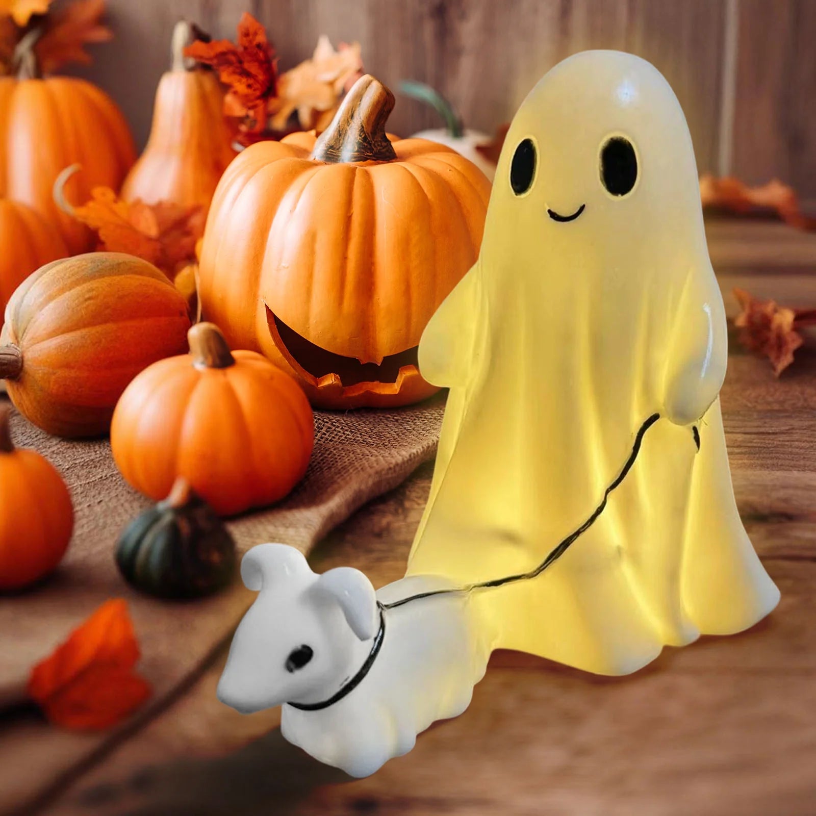Clearance 2025!Ghost Walking Dog Statue, Ghost Walking Dog Statue,Ghost Walking His Ghost Dog Ghost Dog Statues Spooky Ghost Dog Figurine Home Tabletop Decorations, Figurines,Night Light,