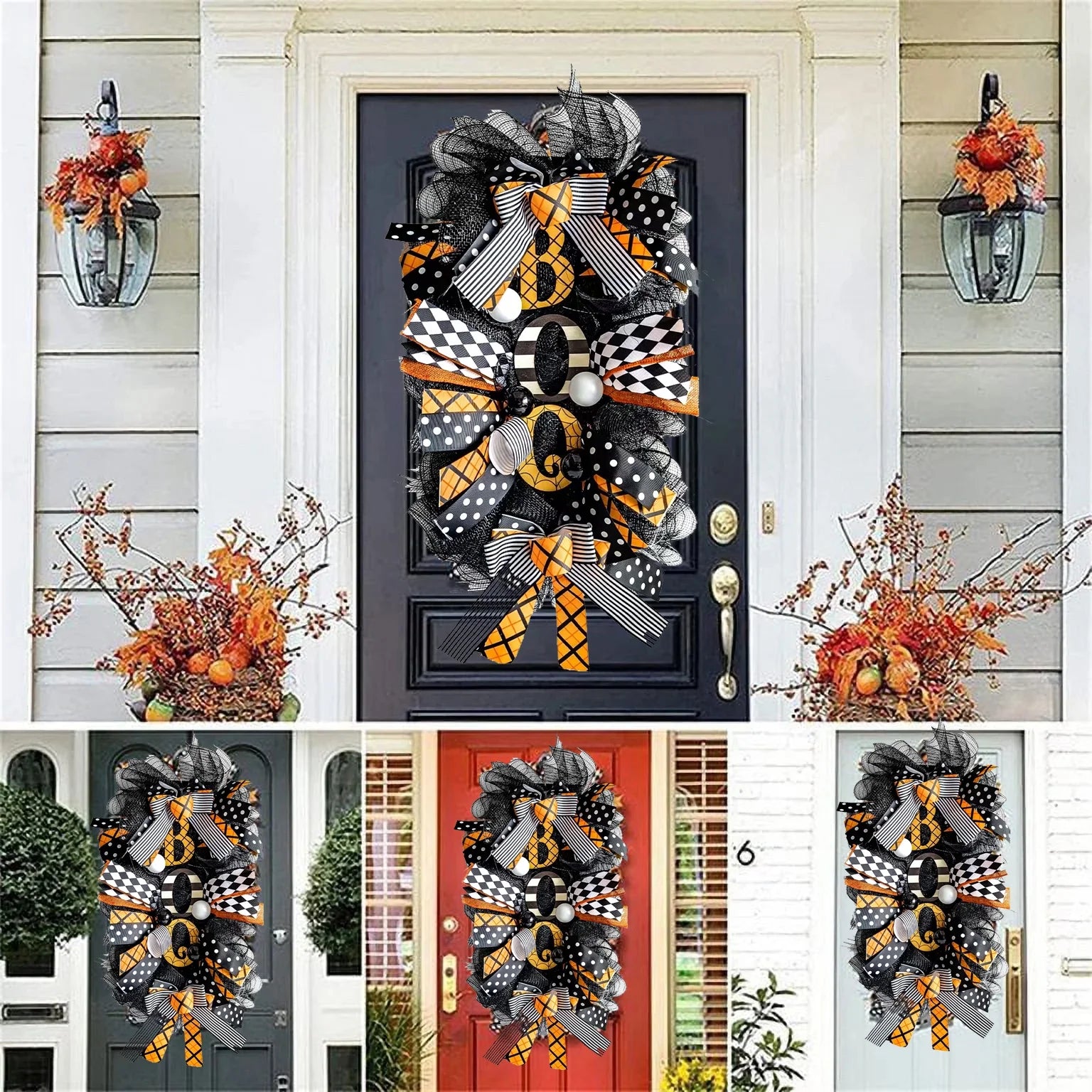 Halloween Wreath for Front Door, 19.7" Horror Pumpkin Fall Wreath, Halloween Wreath Pumpkin Door Wreath,Artificial Maple, Pumpkin Wreath for Halloween Decorations