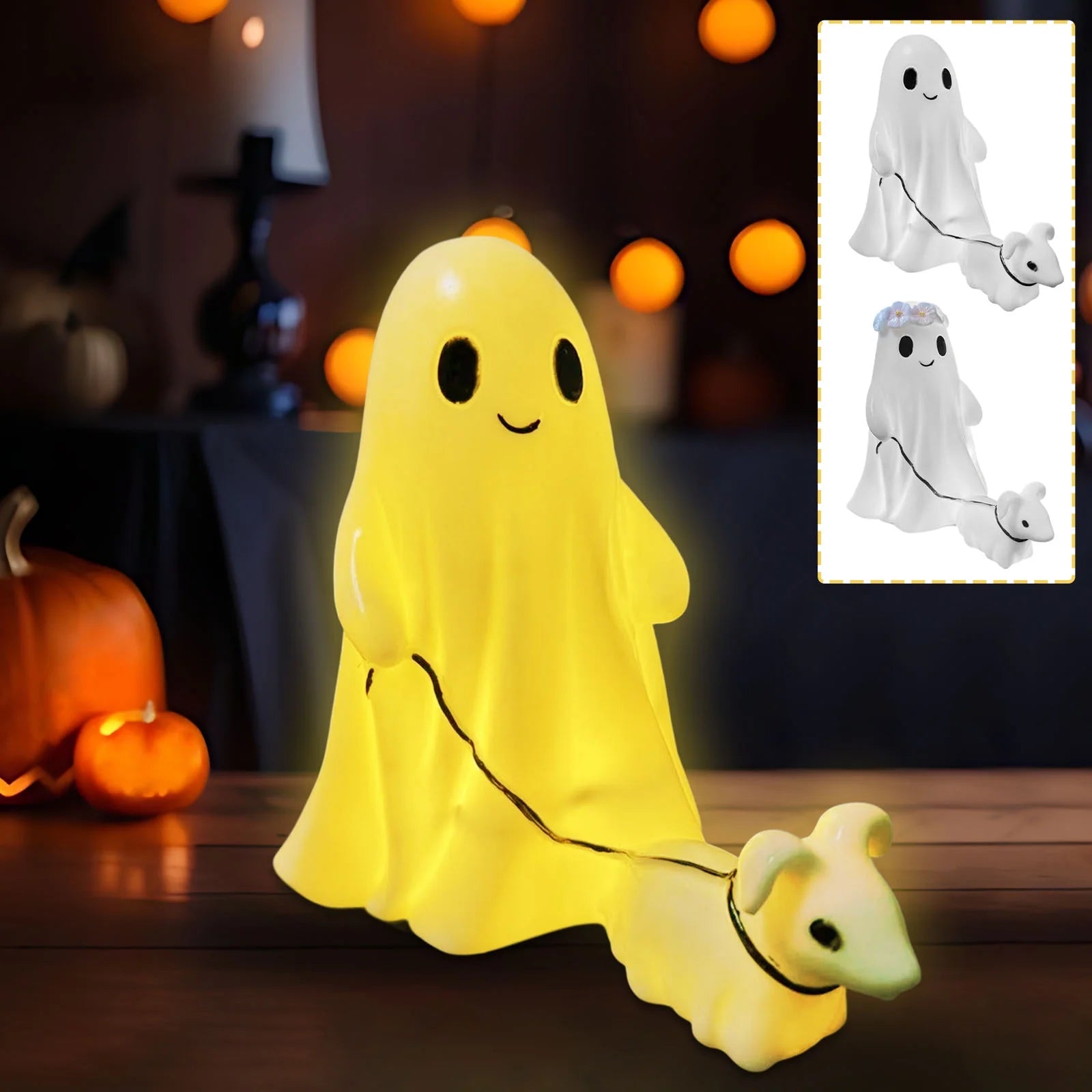 Clearance 2025!Ghost Walking Dog Statue, Ghost Walking Dog Statue,Ghost Walking His Ghost Dog Ghost Dog Statues Spooky Ghost Dog Figurine Home Tabletop Decorations, Figurines,Night Light,