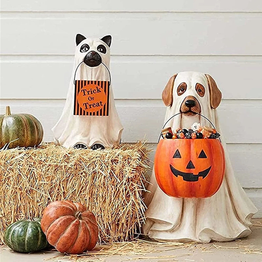 Ghost Dog Candy Bowl Holder, Halloween Dog Candy Bowl, Halloween Dog Candy Holder, Outdoor Halloween Candy Bowl, Halloween Candy Bowl Large Pumpkin Candy Dish-Dog