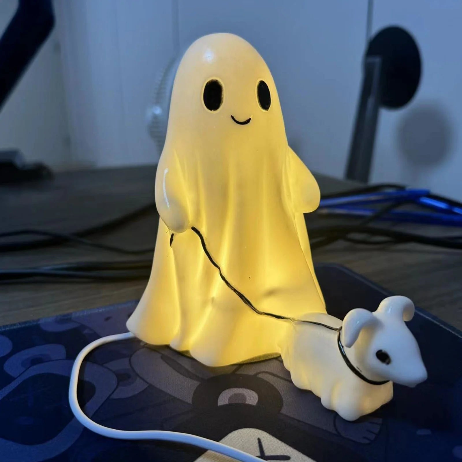 Clearance 2025!Ghost Walking Dog Statue, Ghost Walking Dog Statue,Ghost Walking His Ghost Dog Ghost Dog Statues Spooky Ghost Dog Figurine Home Tabletop Decorations, Figurines,Night Light,