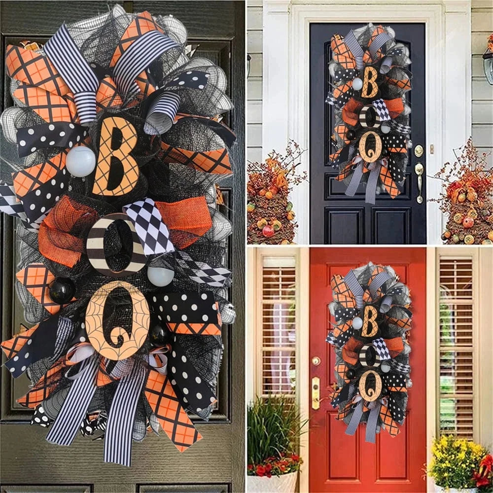 Halloween Wreath for Front Door, 19.7" Horror Pumpkin Fall Wreath, Halloween Wreath Pumpkin Door Wreath,Artificial Maple, Pumpkin Wreath for Halloween Decorations