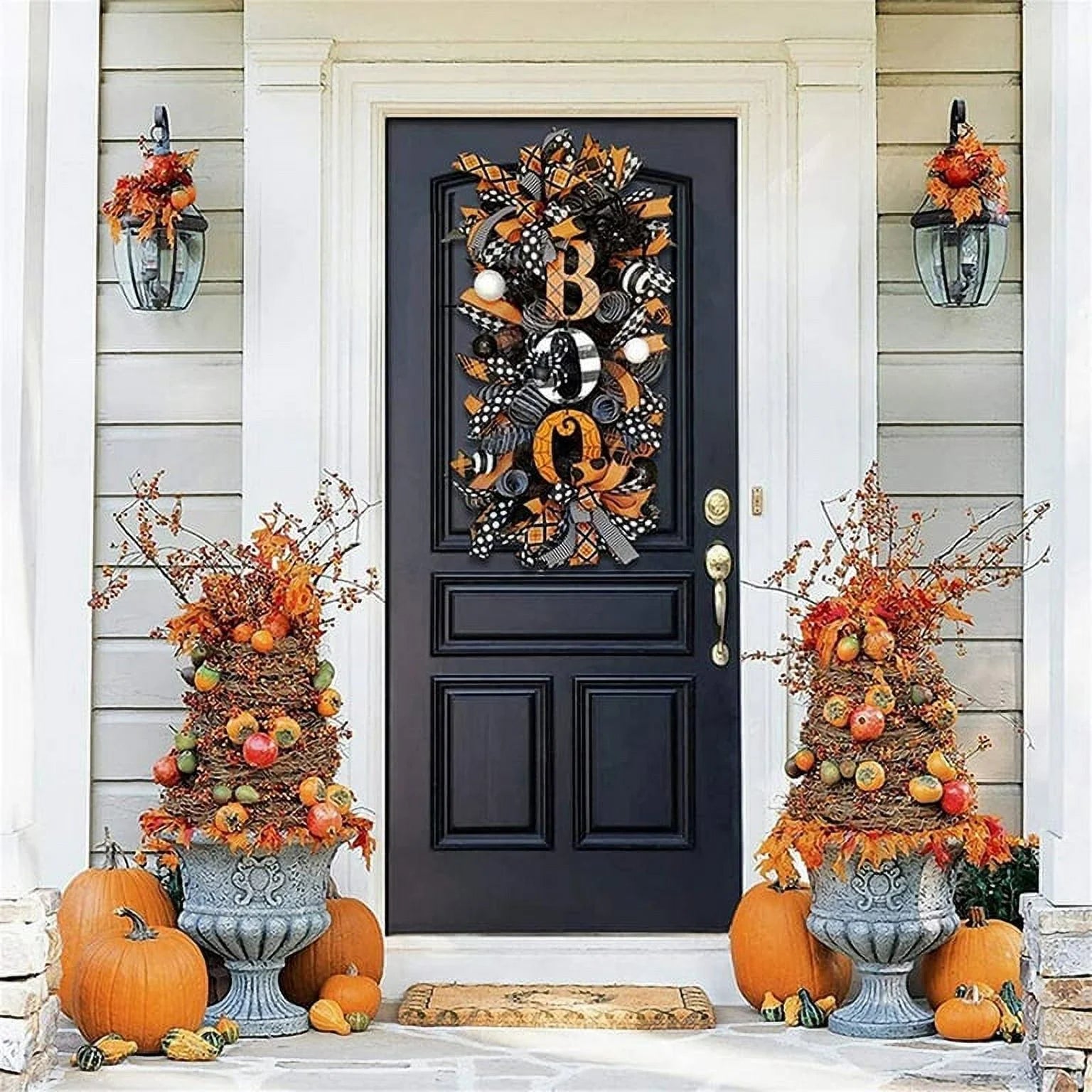 Halloween Wreath for Front Door, 19.7" Horror Pumpkin Fall Wreath, Halloween Wreath Pumpkin Door Wreath,Artificial Maple, Pumpkin Wreath for Halloween Decorations