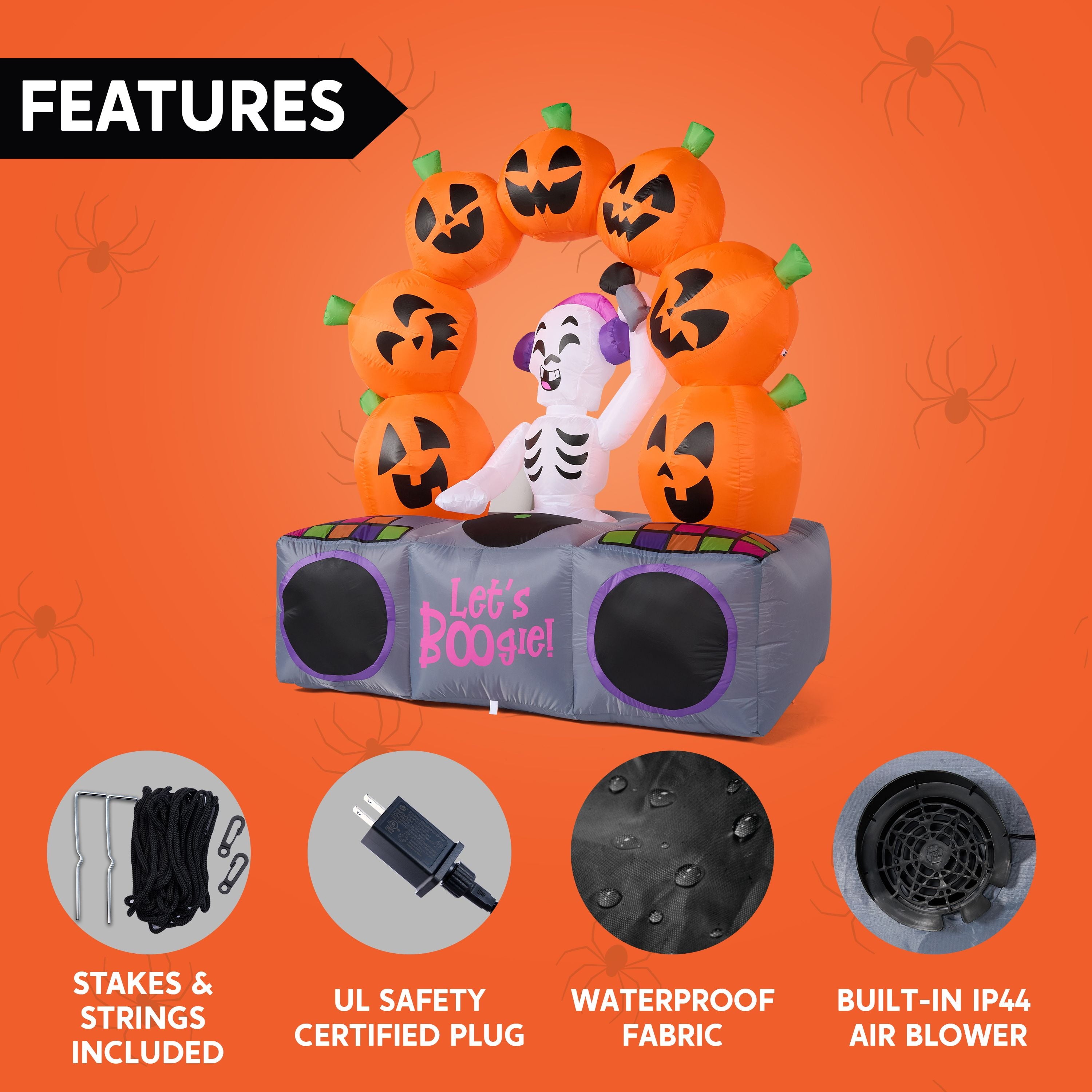 6 FT Halloween Inflatable Pumpkin Skeleton with Colorful Leds and Music Decorations with Build-In Leds,Outdoor Halloween Ghost Decorations Blow up Yard Decorations